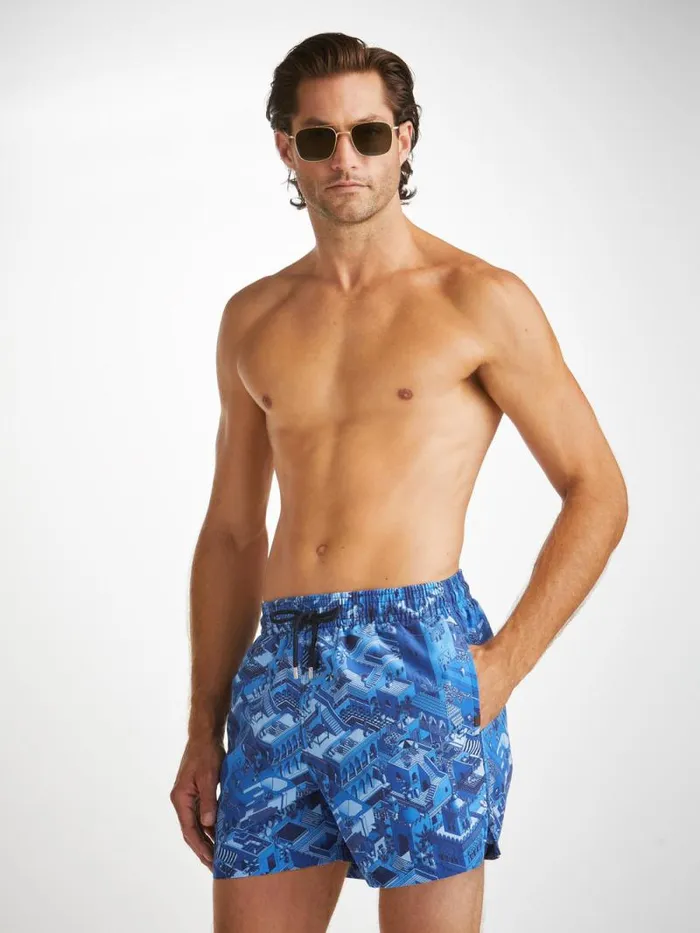Derek Rose Short Length Swim Shorts Men Short Swim Shorts Maui 60 Blue