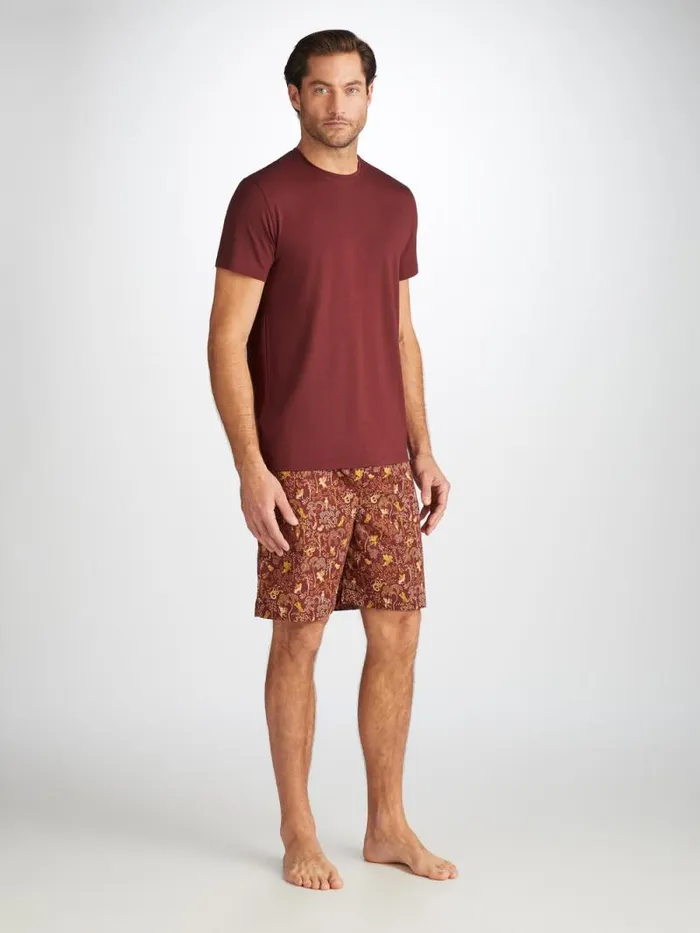 Derek Rose Short Sleeve TShirts Men TShirt Basel Micro Modal Stretch Burgundy
