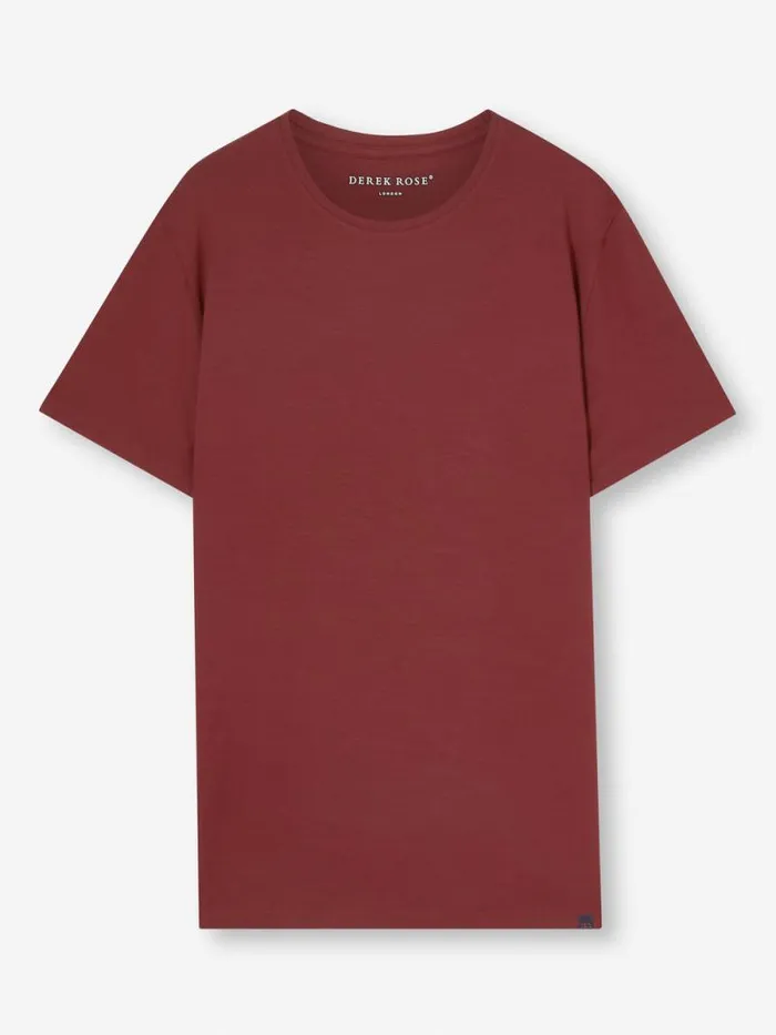 Derek Rose Short Sleeve TShirts Men TShirt Basel Micro Modal Stretch Burgundy