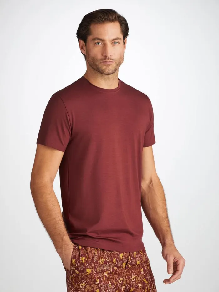 Derek Rose Short Sleeve TShirts Men TShirt Basel Micro Modal Stretch Burgundy