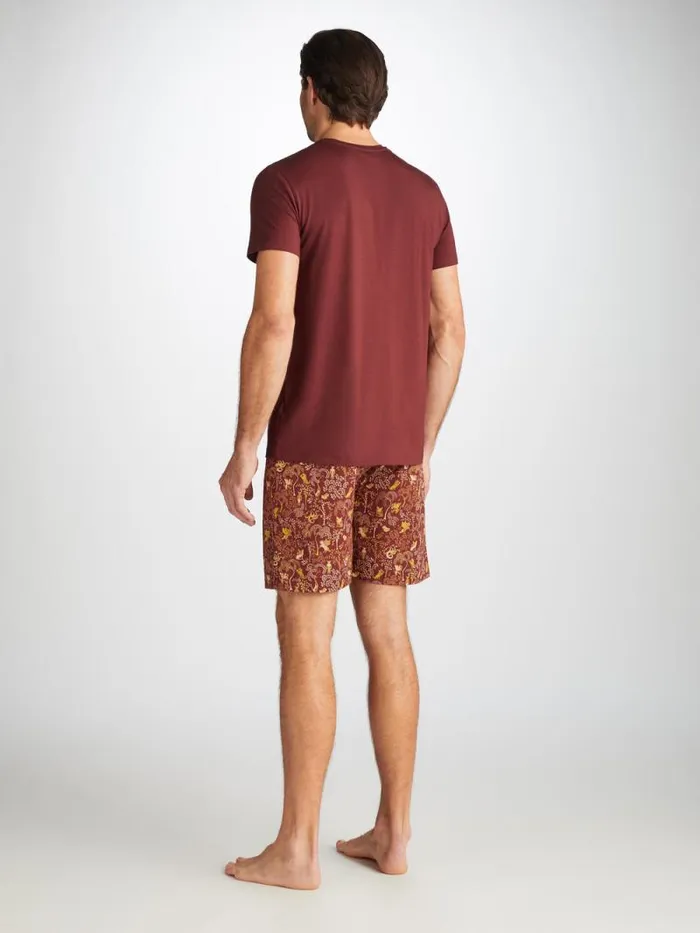 Derek Rose Short Sleeve TShirts Men TShirt Basel Micro Modal Stretch Burgundy