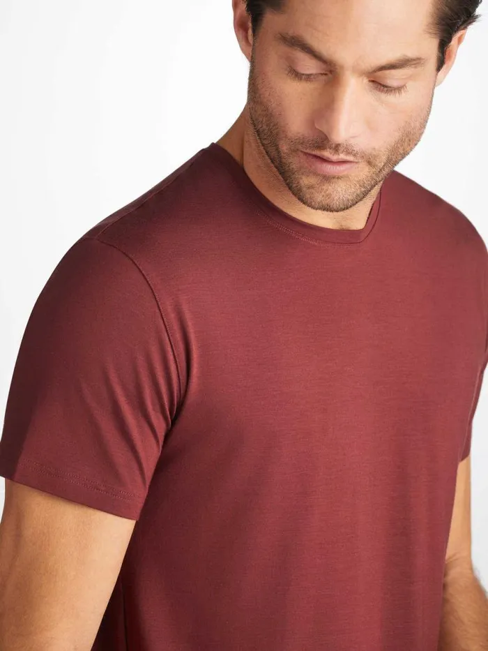 Derek Rose Short Sleeve TShirts Men TShirt Basel Micro Modal Stretch Burgundy