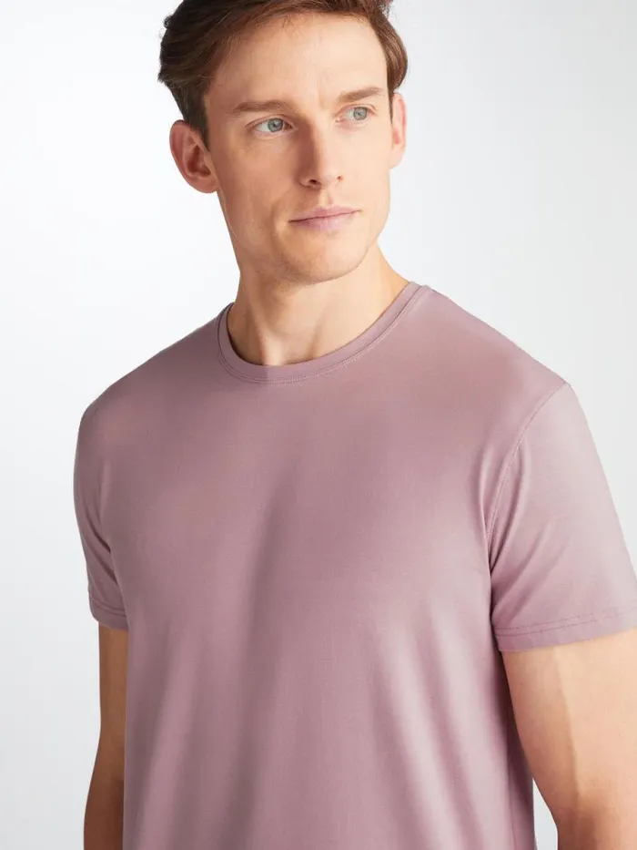 Derek Rose Short Sleeve TShirts Men TShirt Basel Micro Modal Stretch Mauve