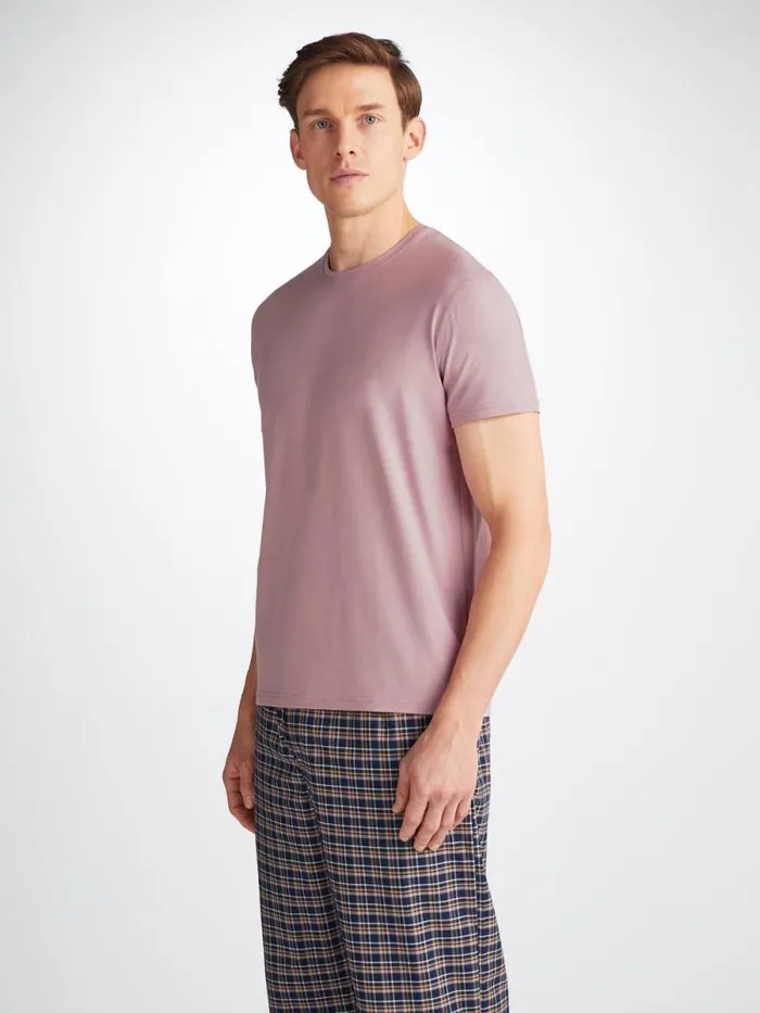 Derek Rose Short Sleeve TShirts Men TShirt Basel Micro Modal Stretch Mauve