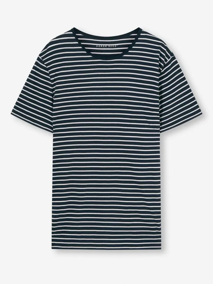 Derek Rose Short Sleeve TShirts Men TShirt Ryder Pima Cotton Navy