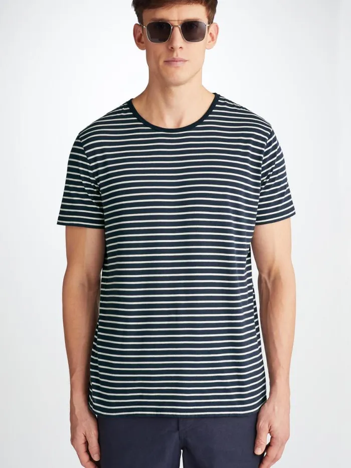 Derek Rose Short Sleeve TShirts Men TShirt Ryder Pima Cotton Navy