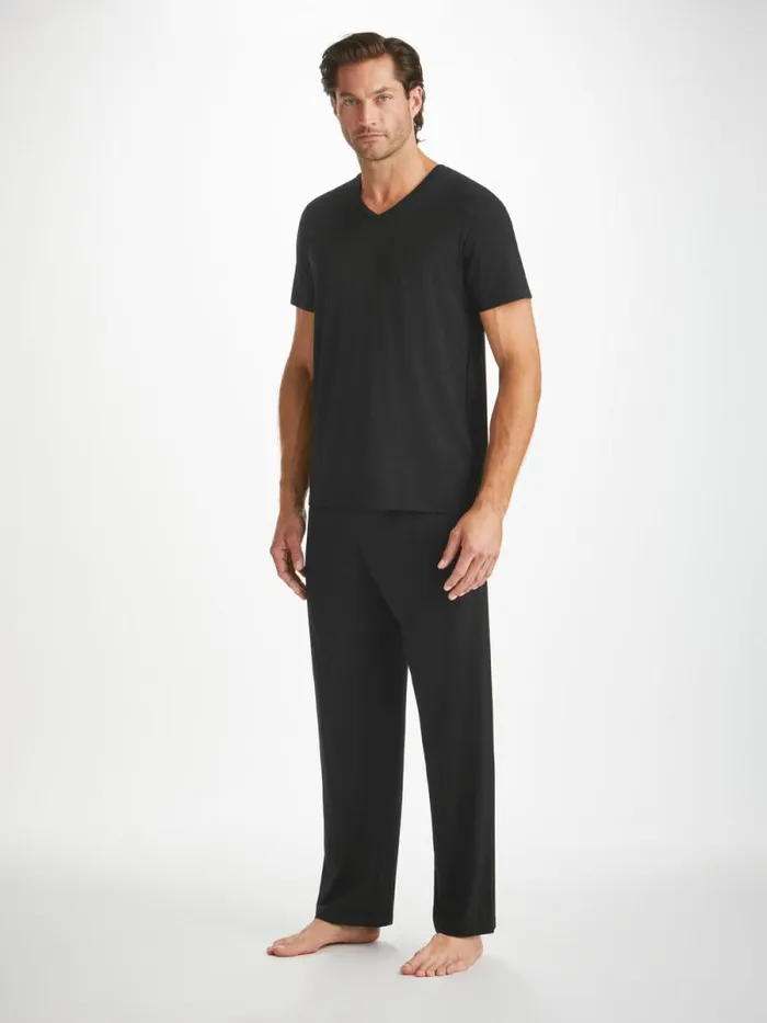 Derek Rose Short Sleeve TShirts Men VNeck TShirt Basel Micro Modal Stretch Black