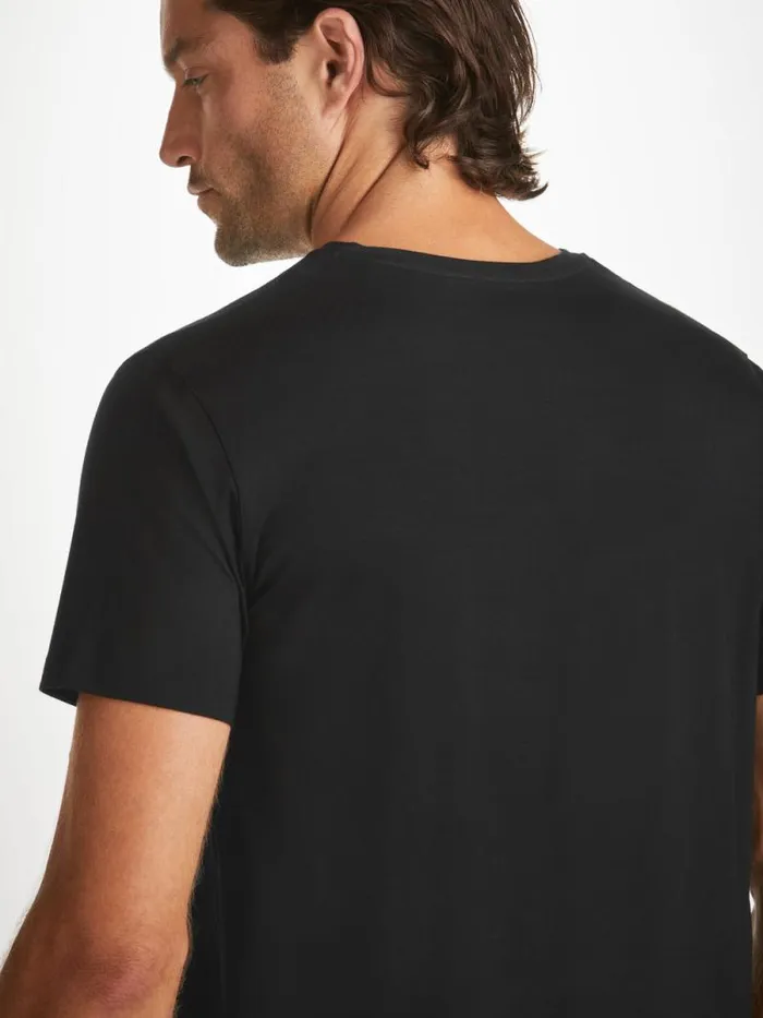 Derek Rose Short Sleeve TShirts Men VNeck TShirt Basel Micro Modal Stretch Black