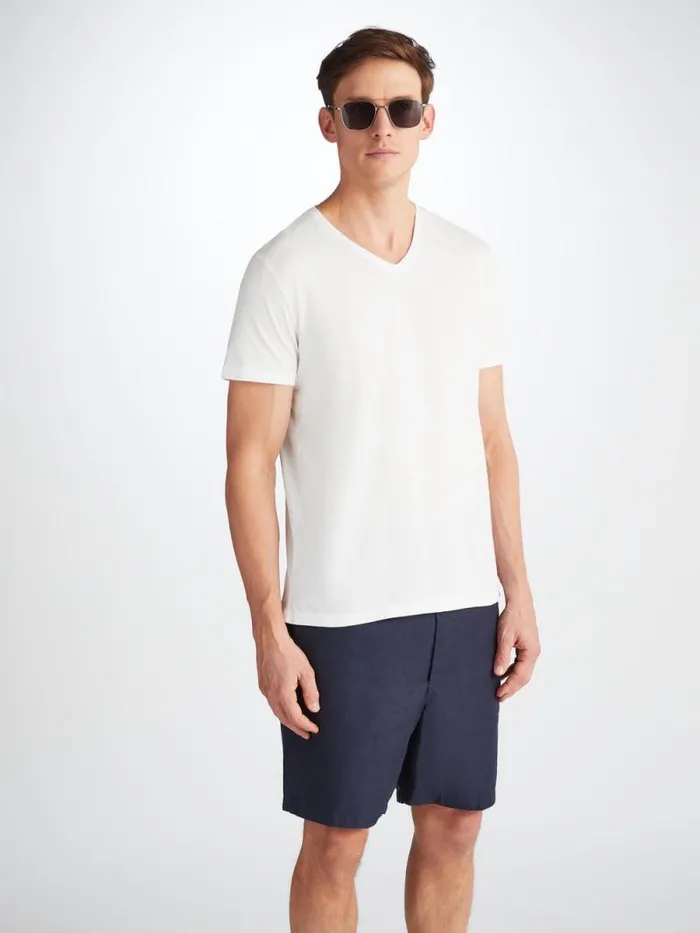 Derek Rose Short Sleeve TShirts Men VNeck TShirt Riley Pima Cotton White