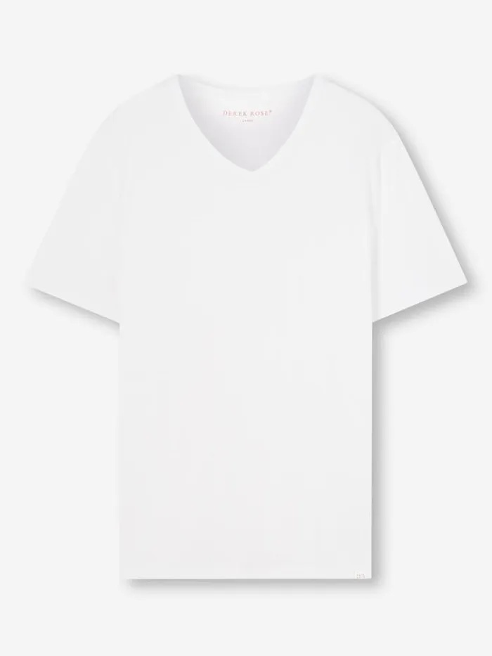 Derek Rose Short Sleeve TShirts Men VNeck TShirt Riley Pima Cotton White