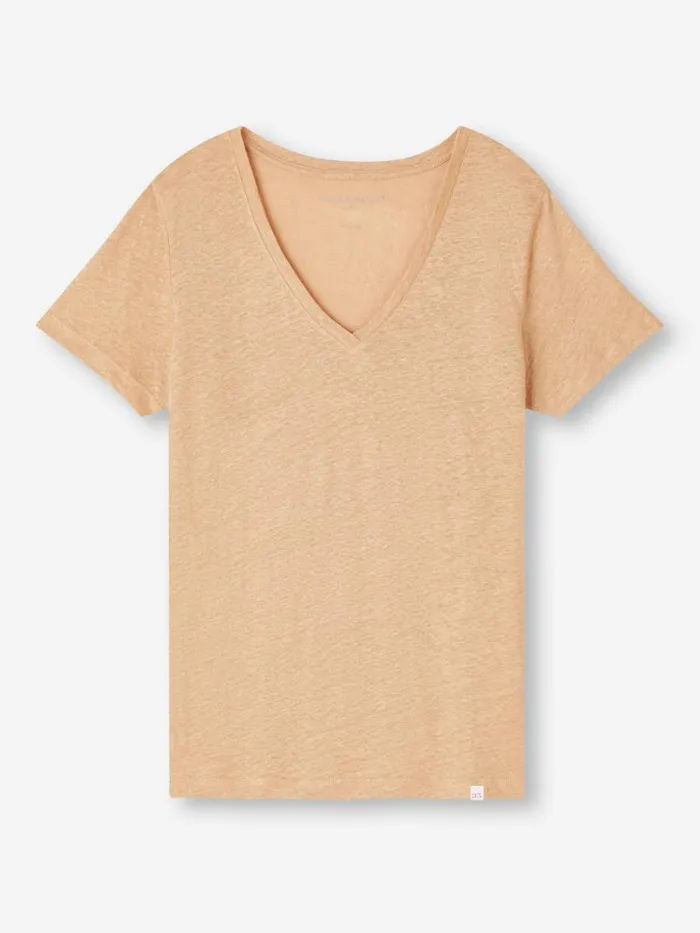 Derek Rose Short Sleeve TShirts Women VNeck TShirt Jordan Linen Sand