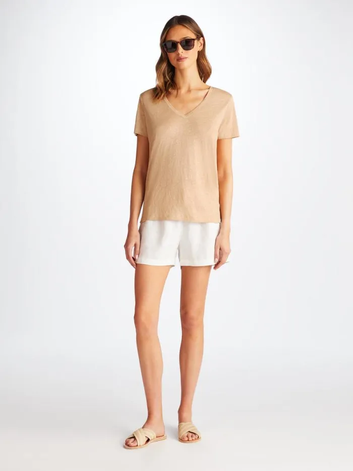 Derek Rose Short Sleeve TShirts Women VNeck TShirt Jordan Linen Sand
