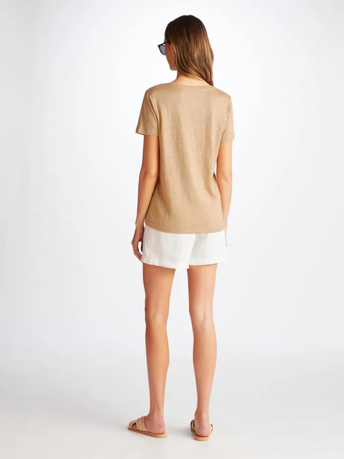 Derek Rose Short Sleeve TShirts Women VNeck TShirt Jordan Linen Sand