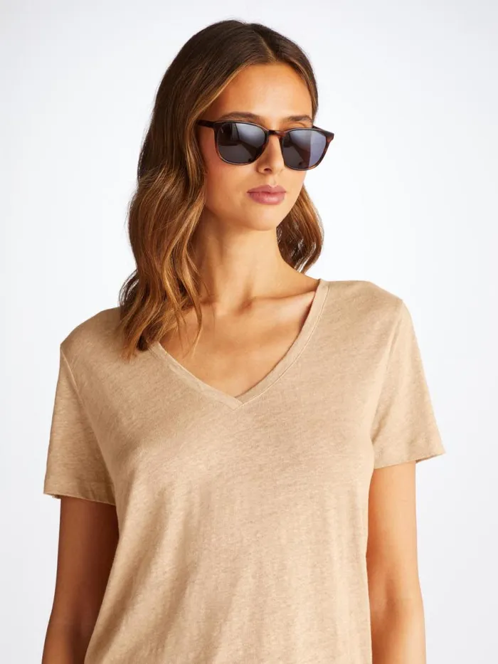 Derek Rose Short Sleeve TShirts Women VNeck TShirt Jordan Linen Sand