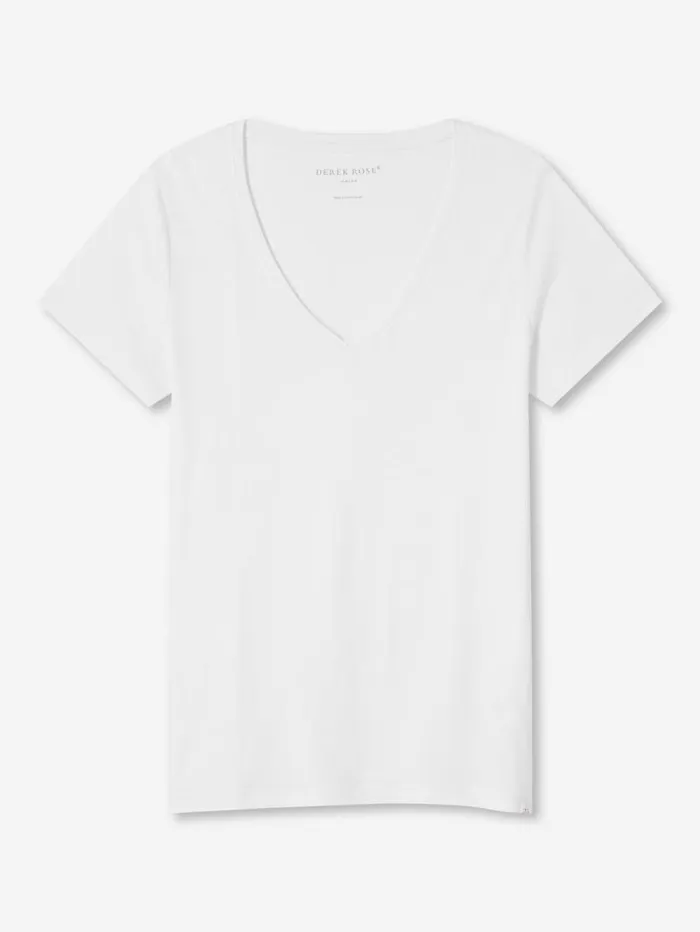 Derek Rose Short Sleeve TShirts Women VNeck TShirt Lara Micro Modal Stretch White