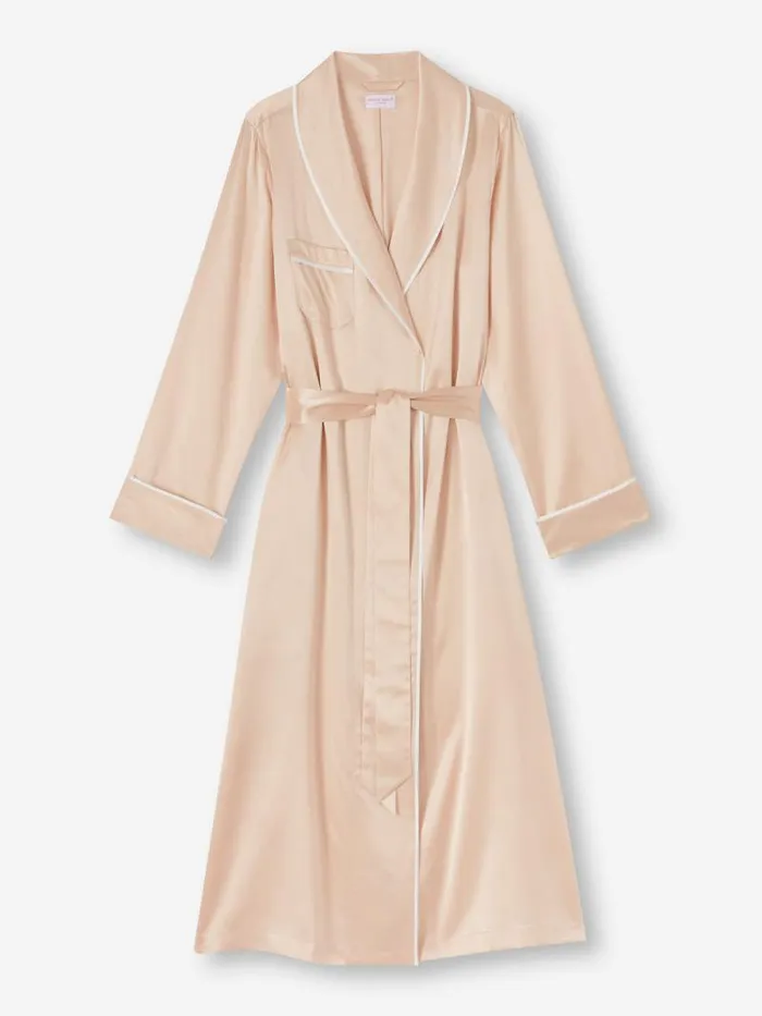 Derek Rose Silk Robes Women Long Robe Bailey Silk Satin Champagne