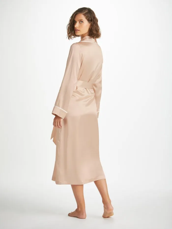 Derek Rose Silk Robes Women Long Robe Bailey Silk Satin Champagne