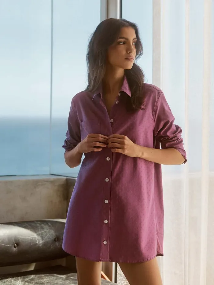 Derek Rose Sleep Shirts Women Nightshirt Kate 10 Cotton Jacquard Purple