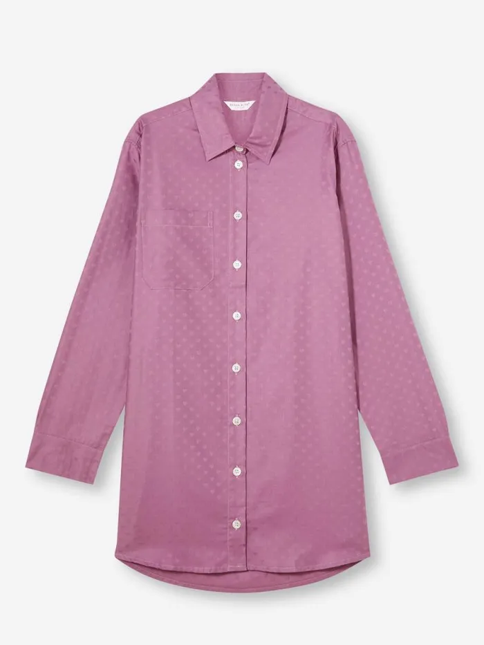 Derek Rose Sleep Shirts Women Nightshirt Kate 10 Cotton Jacquard Purple