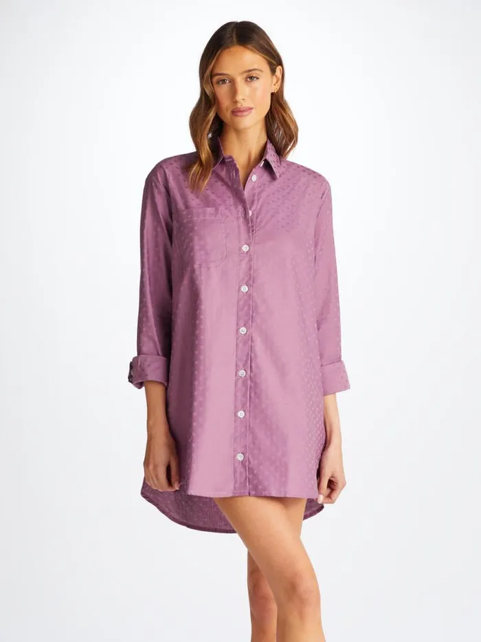 Derek Rose Sleep Shirts Women Nightshirt Kate 10 Cotton Jacquard Purple