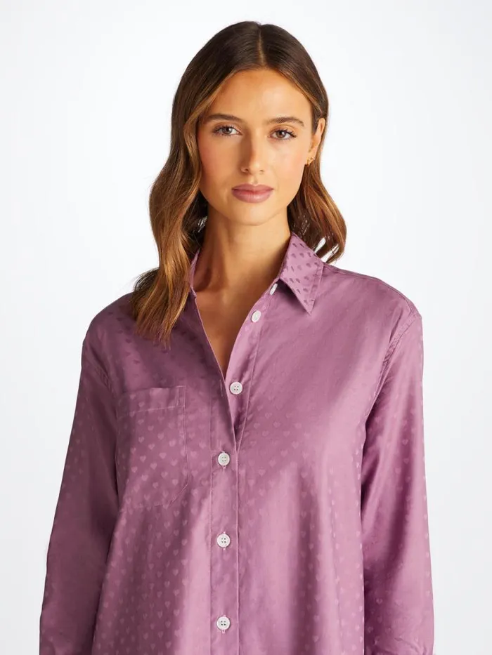 Derek Rose Sleep Shirts Women Nightshirt Kate 10 Cotton Jacquard Purple