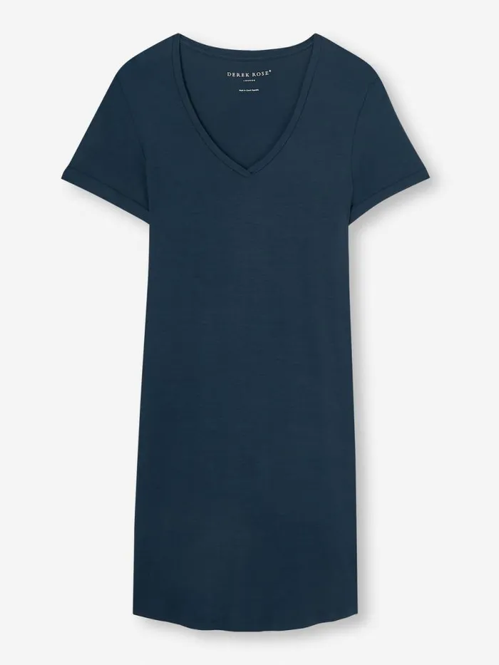 Derek Rose Sleep TShirts Women VNeck Sleep TShirt Lara Micro Modal Stretch Navy