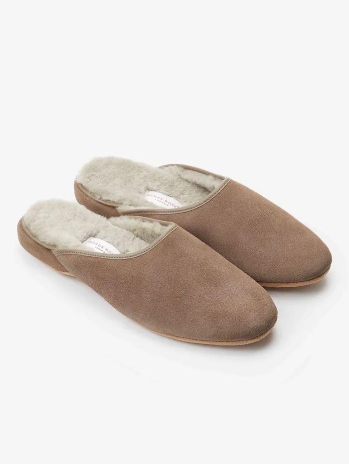 Derek Rose Slippers MenSlippers Mule Slippers Douglas Suede Sheepskin Beige
