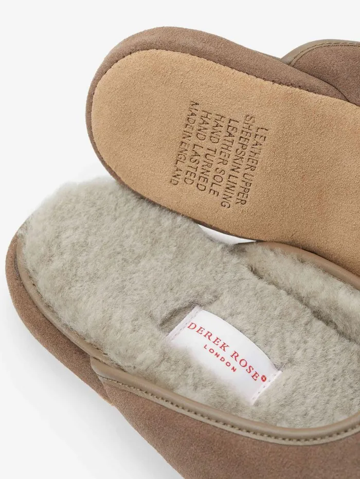 Derek Rose Slippers MenSlippers Mule Slippers Douglas Suede Sheepskin Beige