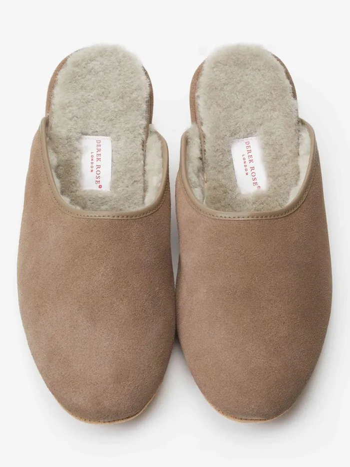 Derek Rose Slippers MenSlippers Mule Slippers Douglas Suede Sheepskin Beige