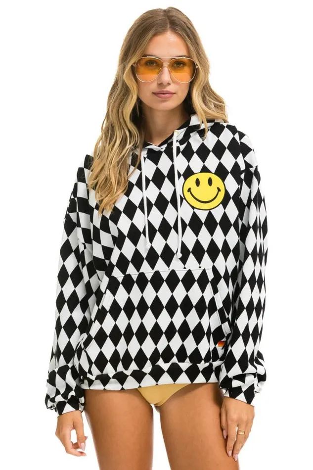 Diamond Smiley 2 Embriodery Relaxed Pullover Hoodie 8211 White Black WomenMen Aviator Nation Hoodies Diamond Smiley 2 Embriodery Relaxed Pullover Hoodie 8211 White Black WomenMen Aviator Nation Hoodies