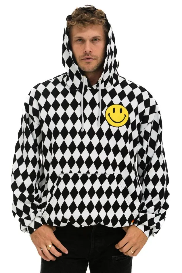 Diamond Smiley 2 Embriodery Relaxed Pullover Hoodie 8211 White Black WomenMen Aviator Nation Hoodies