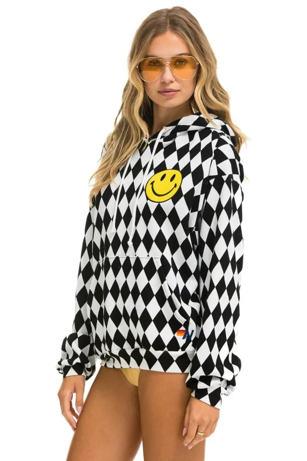 Diamond Smiley 2 Embriodery Relaxed Pullover Hoodie 8211 White Black WomenMen Aviator Nation Hoodies
