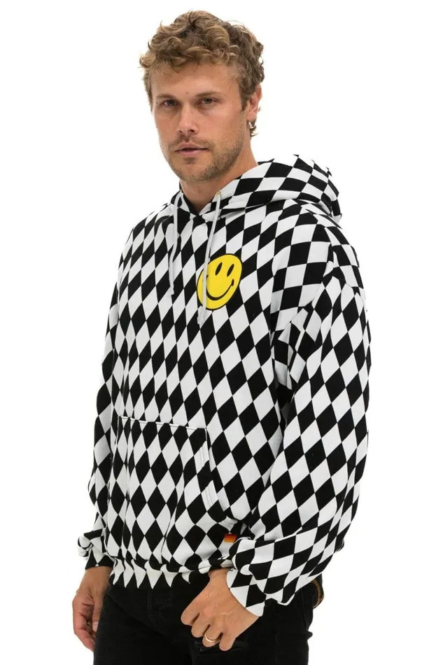Diamond Smiley 2 Embriodery Relaxed Pullover Hoodie 8211 White Black WomenMen Aviator Nation Hoodies