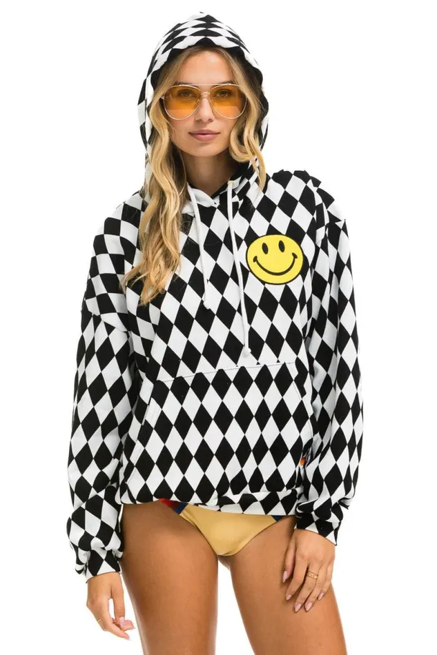 Diamond Smiley 2 Embriodery Relaxed Pullover Hoodie 8211 White Black WomenMen Aviator Nation Hoodies