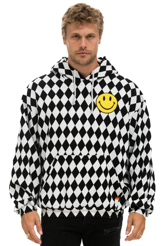 Diamond Smiley 2 Embriodery Relaxed Pullover Hoodie 8211 White Black WomenMen Aviator Nation Hoodies