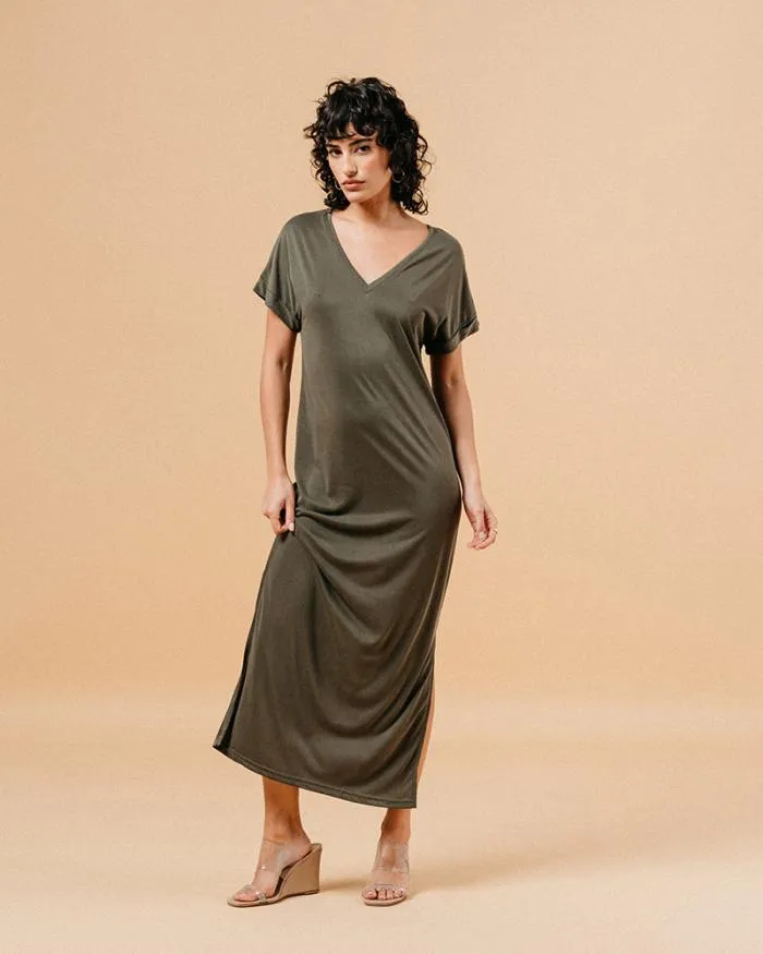DRESS KAKI MARGAUX Shop Grace and Mila Long Dresses
