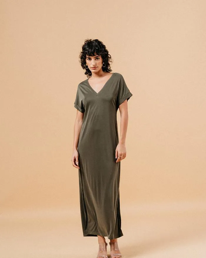 DRESS KAKI MARGAUX Shop Grace and Mila Long Dresses