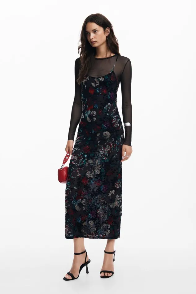 Dresses And Jumpsuits Women Desigual Mesh Combo Dress Black