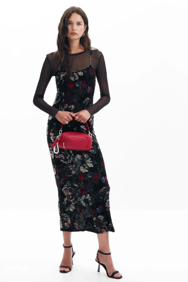 Dresses And Jumpsuits Women Desigual Mesh Combo Dress Black