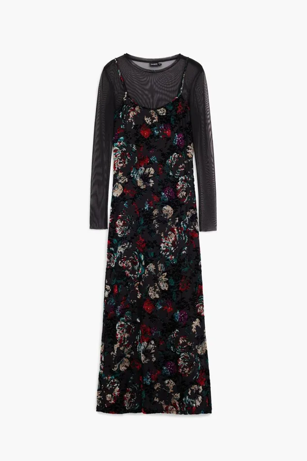 Dresses And Jumpsuits Women Desigual Mesh Combo Dress Black