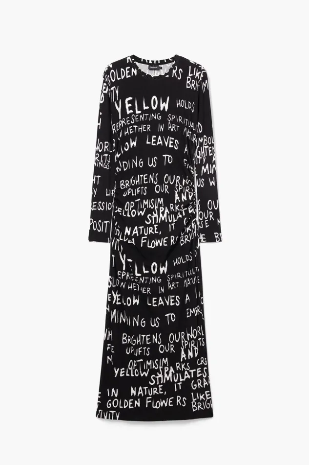 Dresses And Jumpsuits Women Desigual Midi Dress With Phrases Black