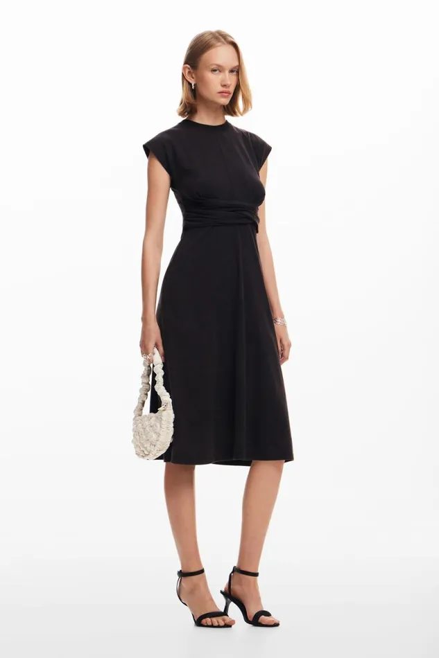 Dresses And Jumpsuits Women Desigual Ruched Midi Dress Black