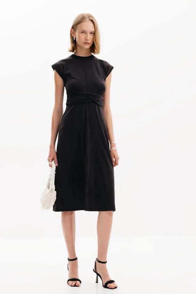 Dresses And Jumpsuits Women Desigual Ruched Midi Dress Black