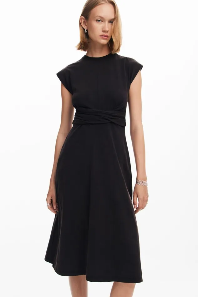 Dresses And Jumpsuits Women Desigual Ruched Midi Dress Black