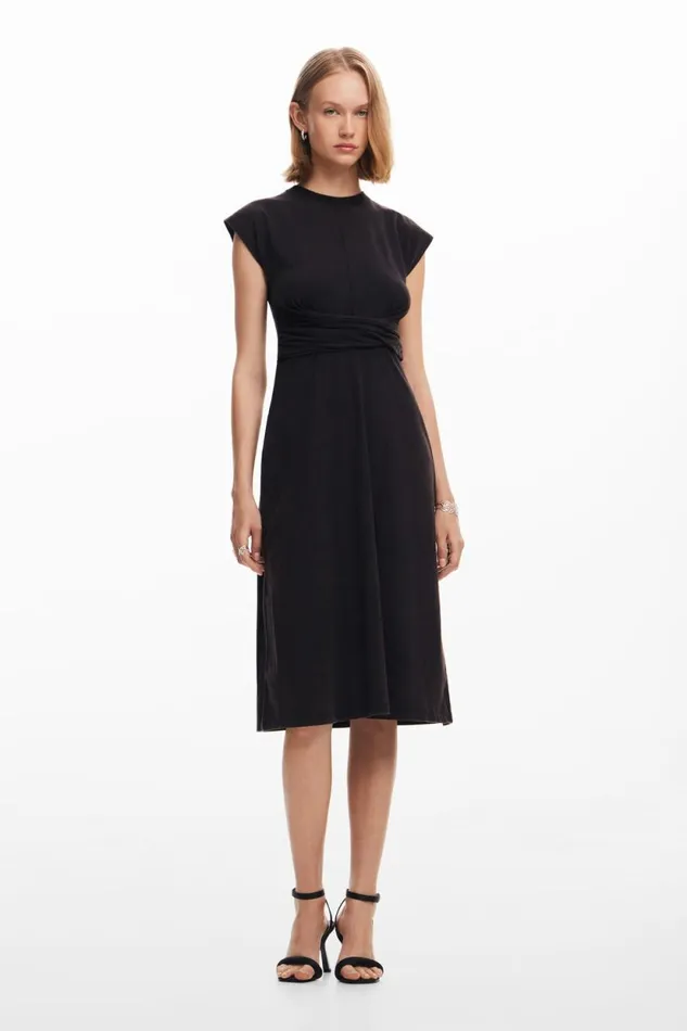Dresses And Jumpsuits Women Desigual Ruched Midi Dress Black