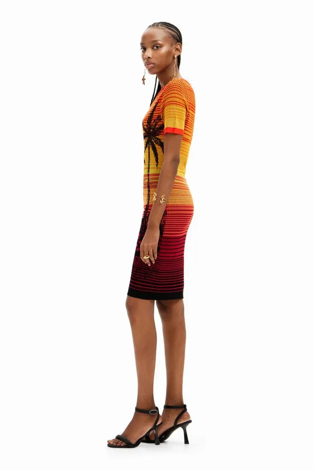 Dresses And Jumpsuits Women Desigual Short Knit Palm Tree Dress Red