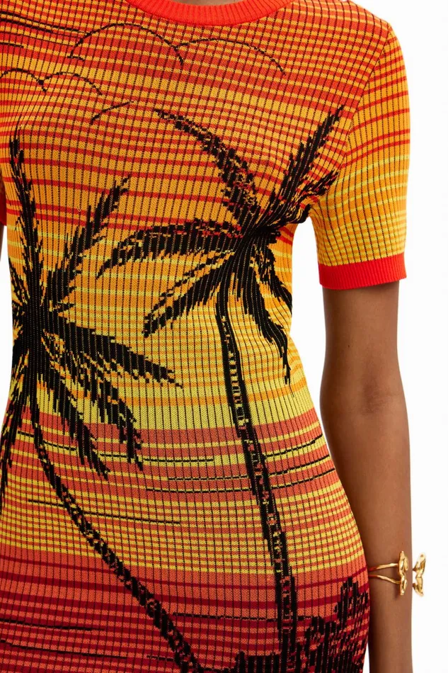 Dresses And Jumpsuits Women Desigual Short Knit Palm Tree Dress Red