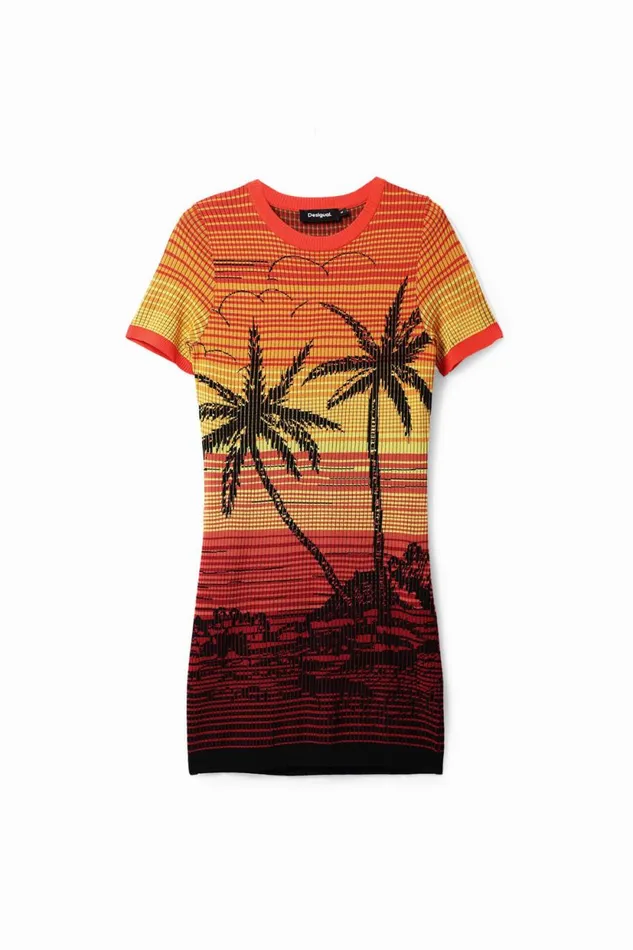 Dresses And Jumpsuits Women Desigual Short Knit Palm Tree Dress Red