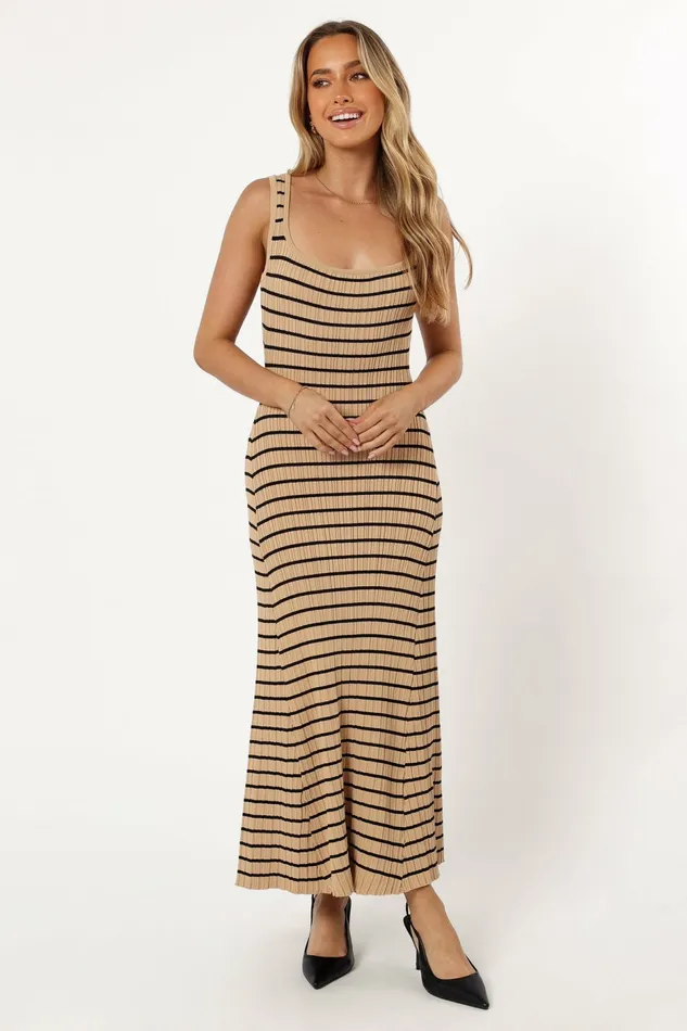 Dresses Henry Striped Midi Dress Beige Black Petal and Pup Women