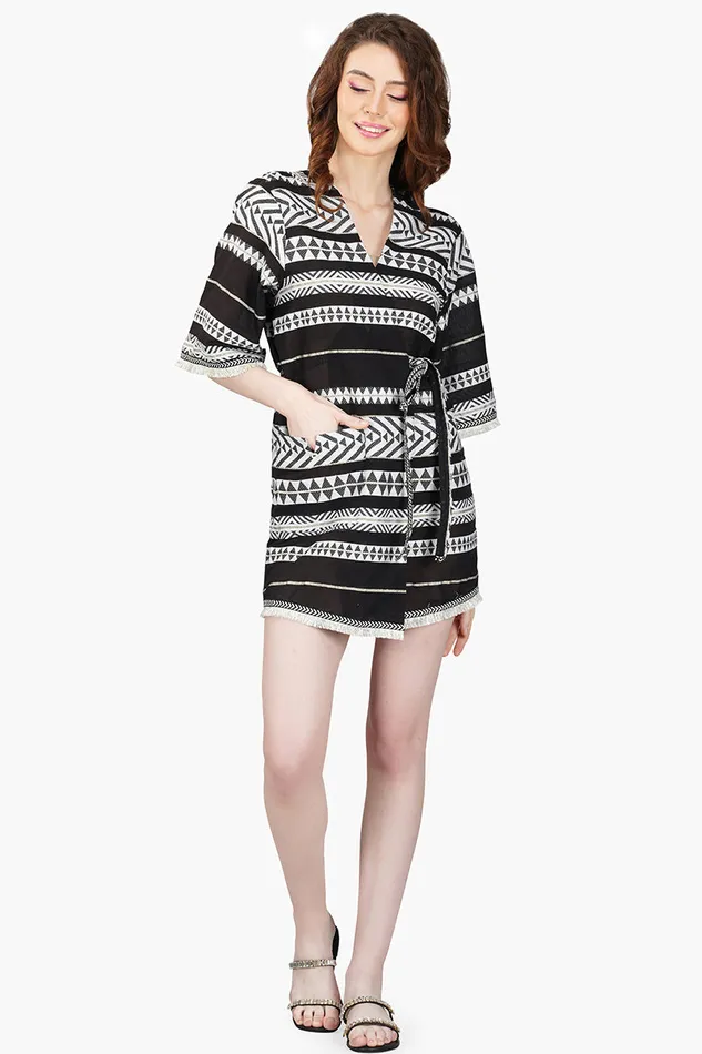 Dresses Women Lori Mexican Striped Kimono Cover Up Dress America and Beyond